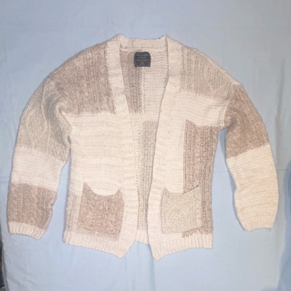 Abercrombie & Fitch Women’s Patchwork Cardigan XXS Beige Open Front Oversized